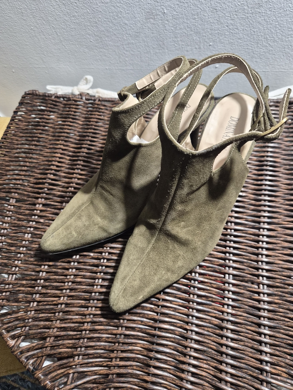 Domination Olive Suede Pointed Slingback Heels